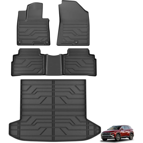 HUANG All-Weather TPE Floor Mats for 2022-2026 Hyundai Tucson (Excludes Hybrid & PHEV), 3-Piece Set