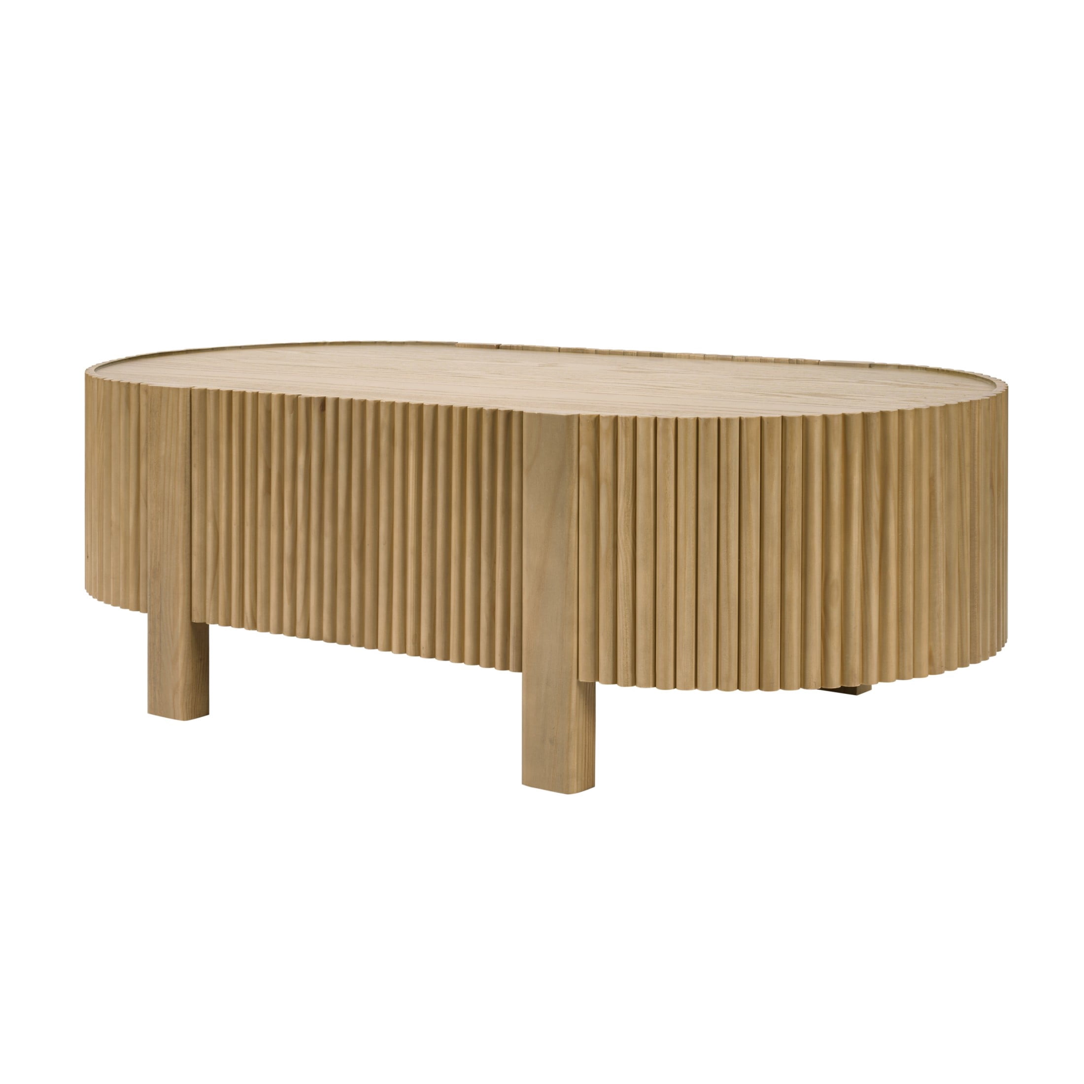 Christopher Knight Home 47" Modern Mid-Century Oval Fluted Coffee Table with Hidden Drawer, Natural