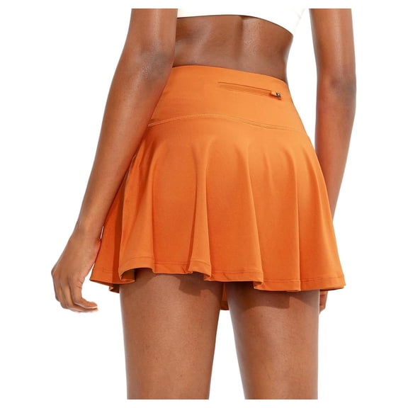 Athletic Skort Skirts for Women High Waisted Pleated Athletic Skort with 4 Pockets, Tennis Golf Running Casual Wear Orange XXS