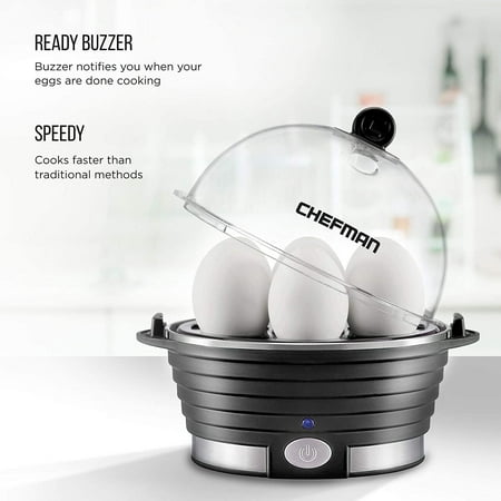 CHEFMAN - Electric Egg Cooker + Boiler, Quickly Makes 6 Eggs, BPA-Free - Black