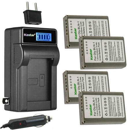 Image of Kastar 4-Pack BLN-1 Battery and LCD AC Charger Compatible with Olympus BLN-1 BLN1 Battery Olympus BCN-1 BCN1 Charger Olympus M-D E-M1 OM-D E-M5 OM-D E-M5 Mark II PEN E-P5 PEN-F Digital Cameras