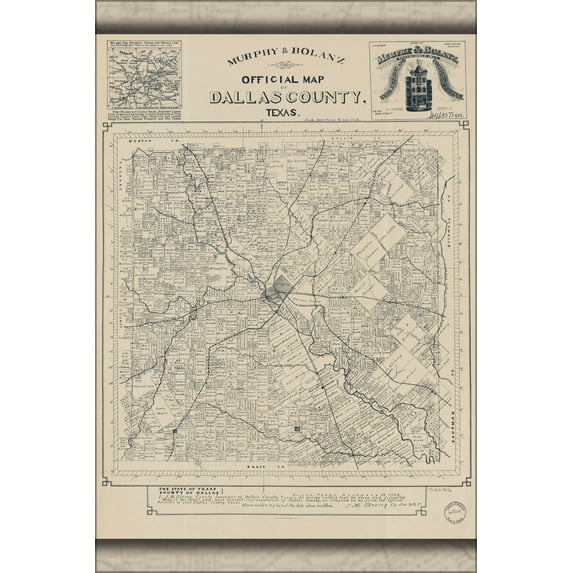 24"x36" Gallery Poster, Official map of Dallas County, Texas 1886
