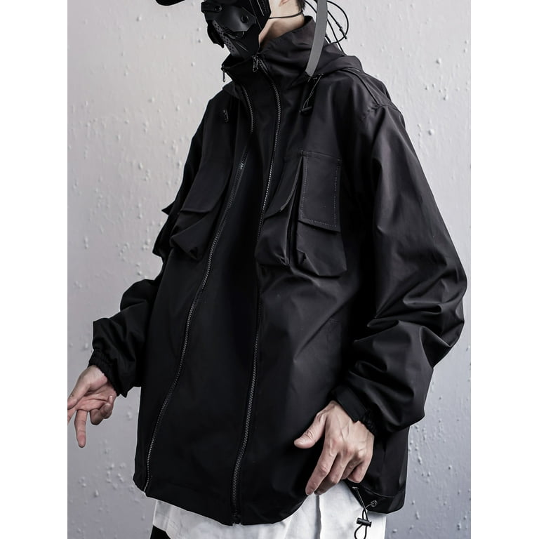 Niepce Inc Japanese Streetwear Kanji Techwear Black Turtleneck Hooded  Jacket (Men's)