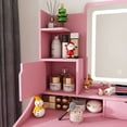 thumbnail image 3 of 3-Color LED Vanity Mirror with Stool, Pink Dressing Table for Bedroom, 2 Drawers & 5 Storage Cabinets (4 Open + 1 Hidden), Adjustable Lighting (Pink), 3 of 9