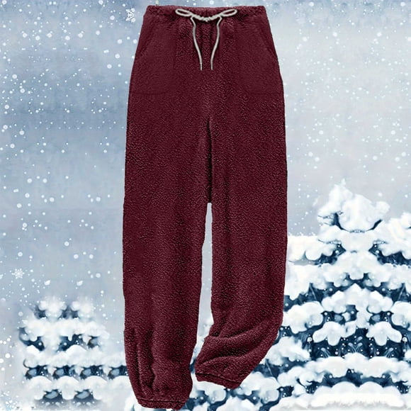 Hivin Woman Fleece-Lined Jogger Pants with Drawstring and Pockets, Cozy Warm Sweatpants for Home, Winter and Lounging