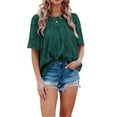 thumbnail image 1 of VISgogo, camisetas de gasa de verano para mujer, camisetas de manga corta acampanadas informales holgadas de encaje de Color sólido, ropa de calle para el día a día VISgogo  moda, 1 of 4