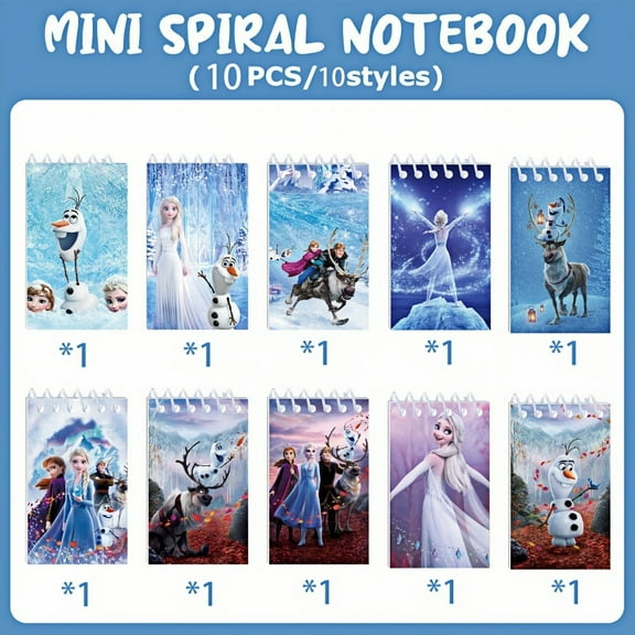 10 Pcs Snow Elsa Anime Cartoon Spiral Notebook Journals for - Cute Kawaii Theme Writing Notepads with Thick Paper Office Supplies (Multi-Theme Designs)