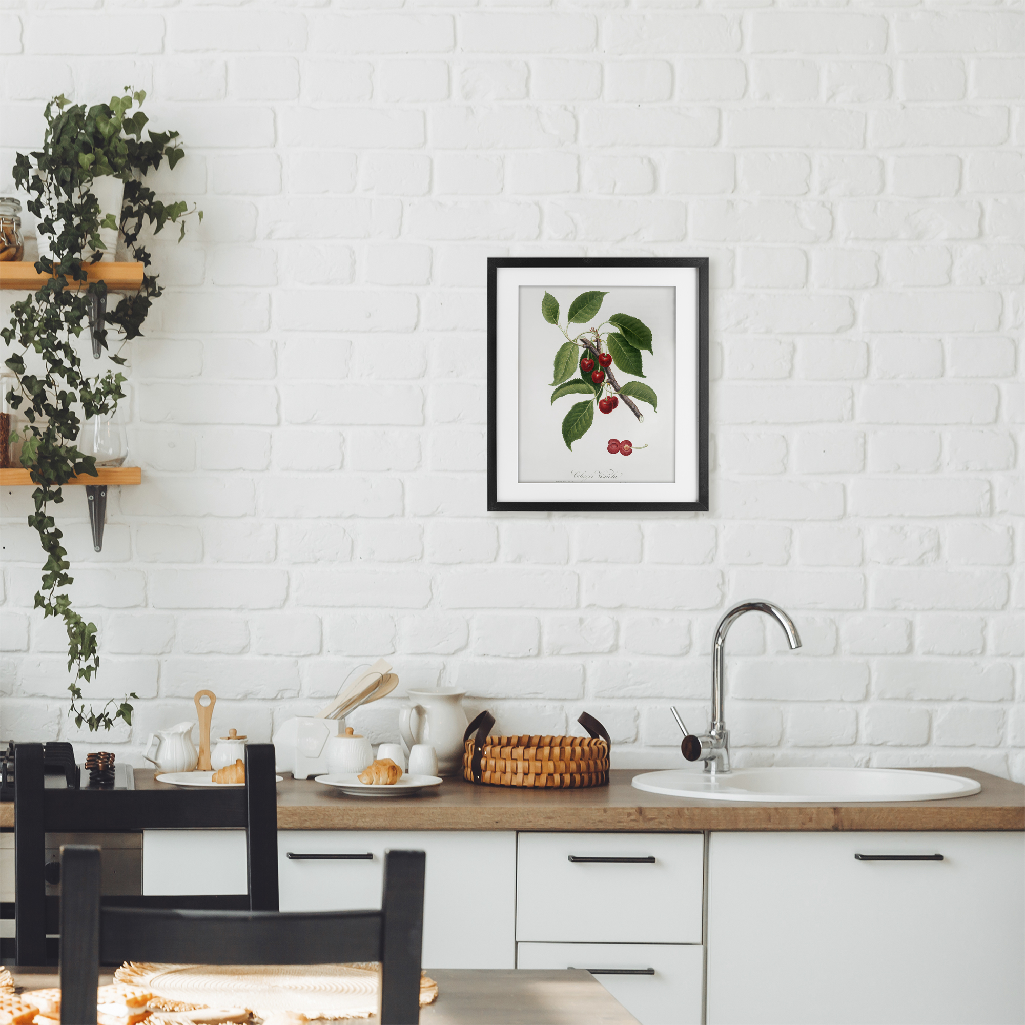 Latin Study of Cherry Plant Black Framed Print Under Glass, design by Lettered and Lined