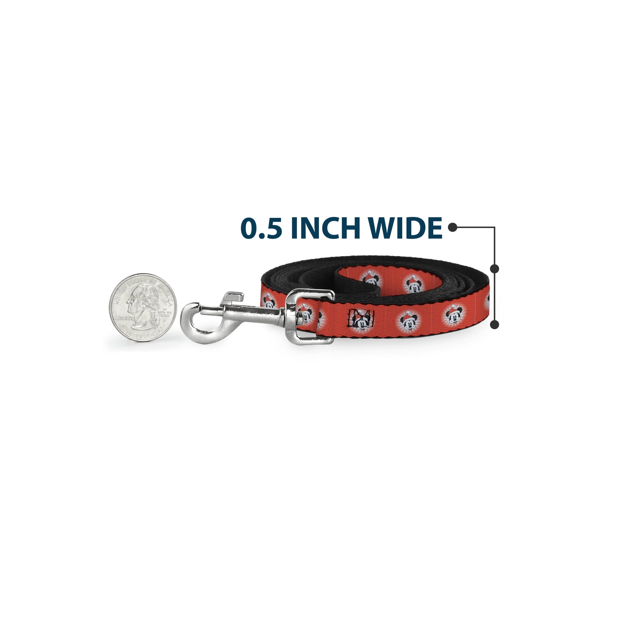 Disney Pet Leash, Dog Leash, Christmas Holiday Mickey Mouse Face Starburst Red, 6 Feet Long 1.0 Inch Wide
