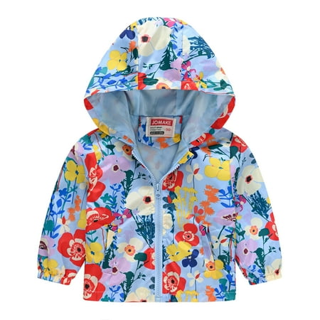 

QWERTYU Toddler Baby Child Children Kids Boy Girl Fall Winter Pockets Jacket Cartoon Print Zip Up Outerwear Hooded Long Sleeve Coat 1Y-5Y