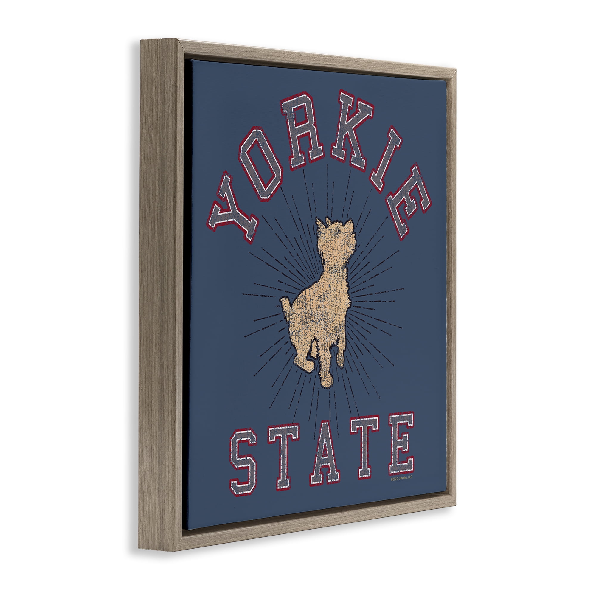 Stupell Industries Varsity Yorkie State Novelty & Humor Painting Brown Floater Framed Canvas Art Print Wall Art, 25 x 25