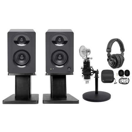 SAMSON Studio Monitors+Desk Stands+Recording Mic+Headphones 4 Podcast Podcasting