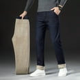 thumbnail image 3 of Lined Jeans for Men 2025 Winter Warm Straight Leg Slim Fit Stretchy Casual Long Denim Pants with Pockets Trousers, 3 of 5