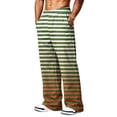 thumbnail image 6 of LTTVQM Mens Loose Fit Stripe Trousers Casual Daily Horizontal Striped Multi Utility Side Pockets Elastic Waistband Summer Beach Full Length Trousers Yellow XL, 6 of 7