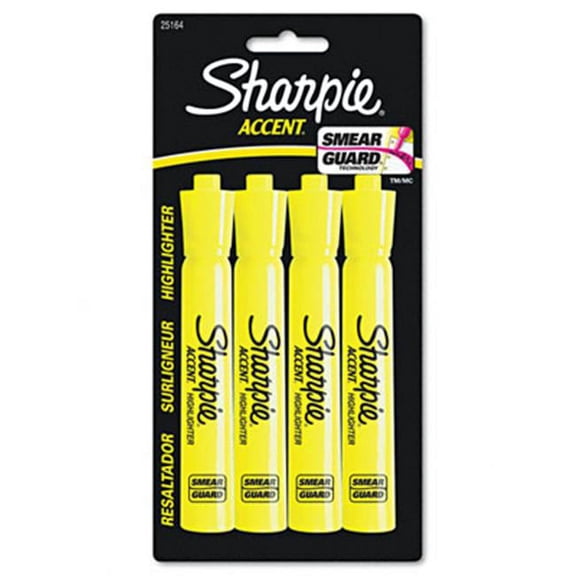 Sanford Ink  Accent Tank Style Highlighter  Chisel Tip  Fluorescent Yellow  4/Set