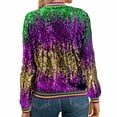 thumbnail image 3 of YOIAVAIOY Womens Zip Up Cropped Jacket Sparkle Sequin Bomber Jackets Shiny Party Club Coat Disco Y2K 90s Streetwear Purple M, 3 of 6