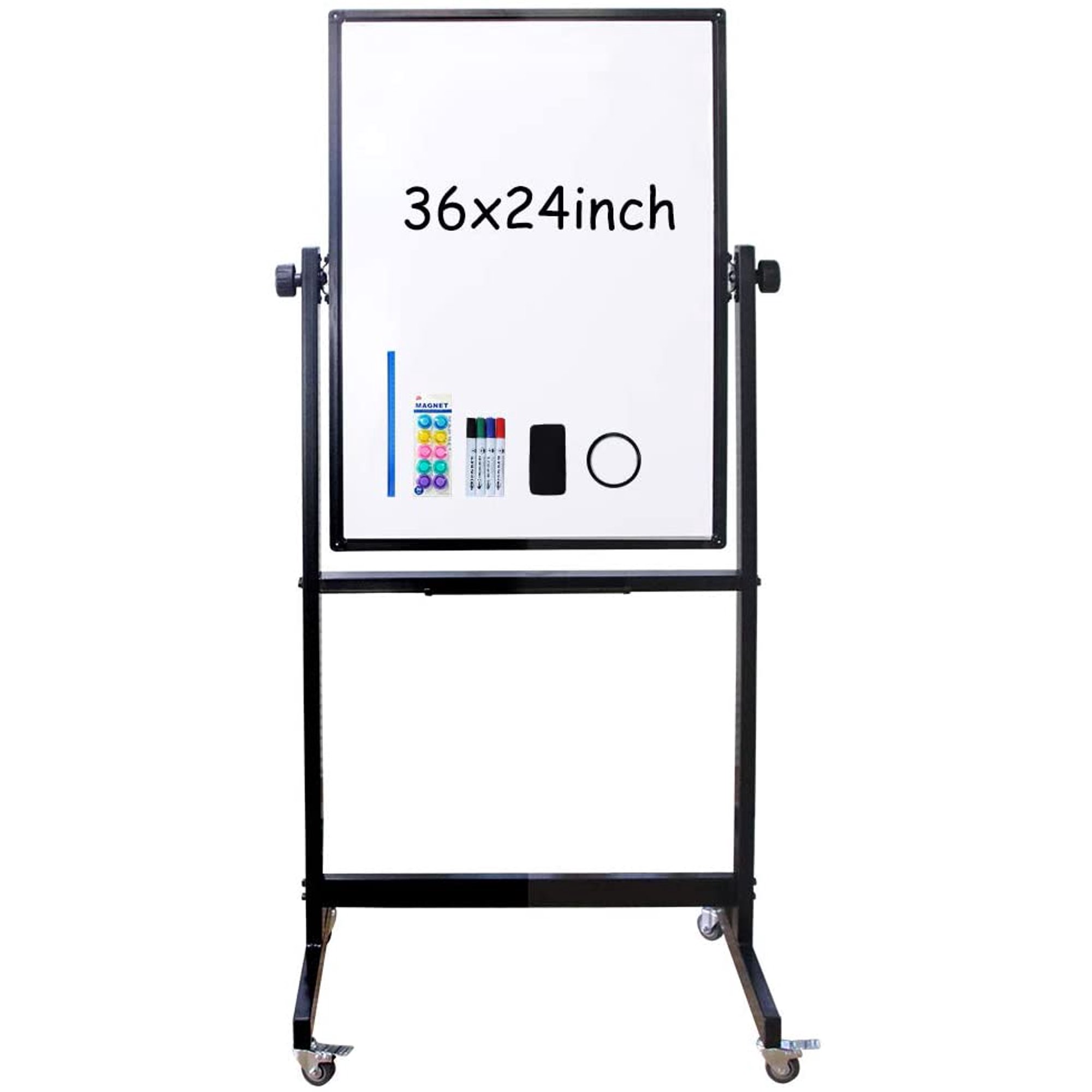 Double Sided Magnetic 36 24 Inch Mobile Board On Wheels With Rolling Stand Black Aluminum Frame 90 60 Cm Walmart Canada