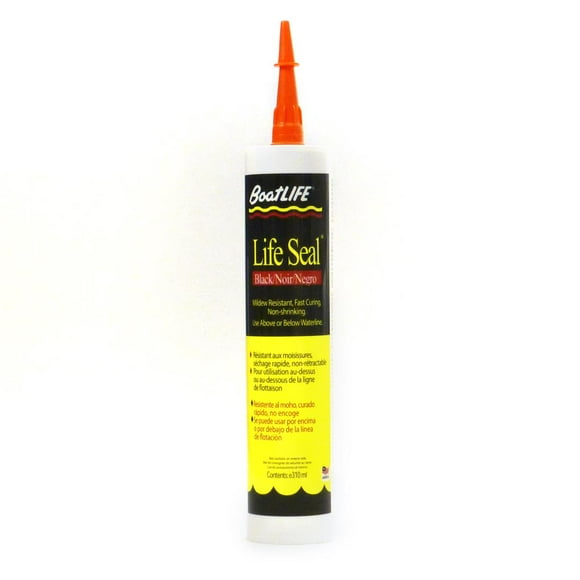 Life Industries - BoatLife Caulk Sealant 1171 Life Seal; Compatible With Metal/Glass/Wood/Lexan/ABS Plastic; Silicone And Polyurethane; Non-Paintable; Black; 10.5 Ounce Cartridge; Single