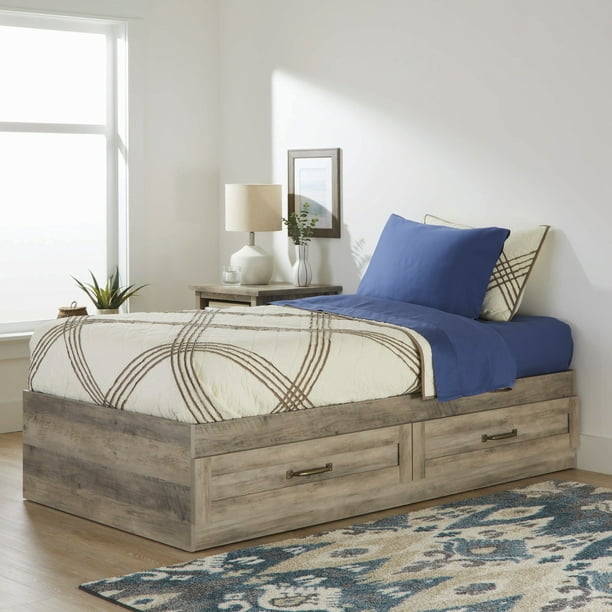 2 Drawer Storage Bed Twin Rustic Gray, Affordable Twin Beds With Storage