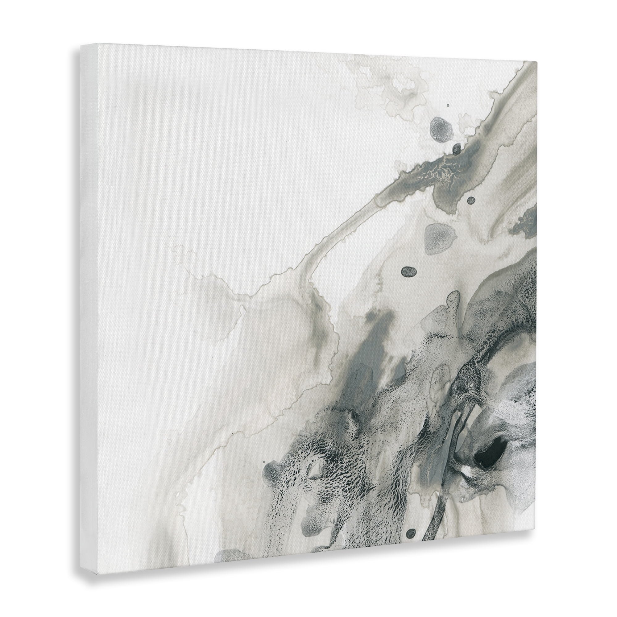 Stupell Industries Grey Splash on White Abstract Painting Gallery Wrapped Canvas Art Print Wall Art, 36 x 36