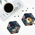 thumbnail image 4 of Honeii Artistic Starry Sky Moon Book print Leather Coaster Set of 4, ideal for safeguarding your furniture from drinks spills and effortless cleanup-Hexagon, 4 of 6