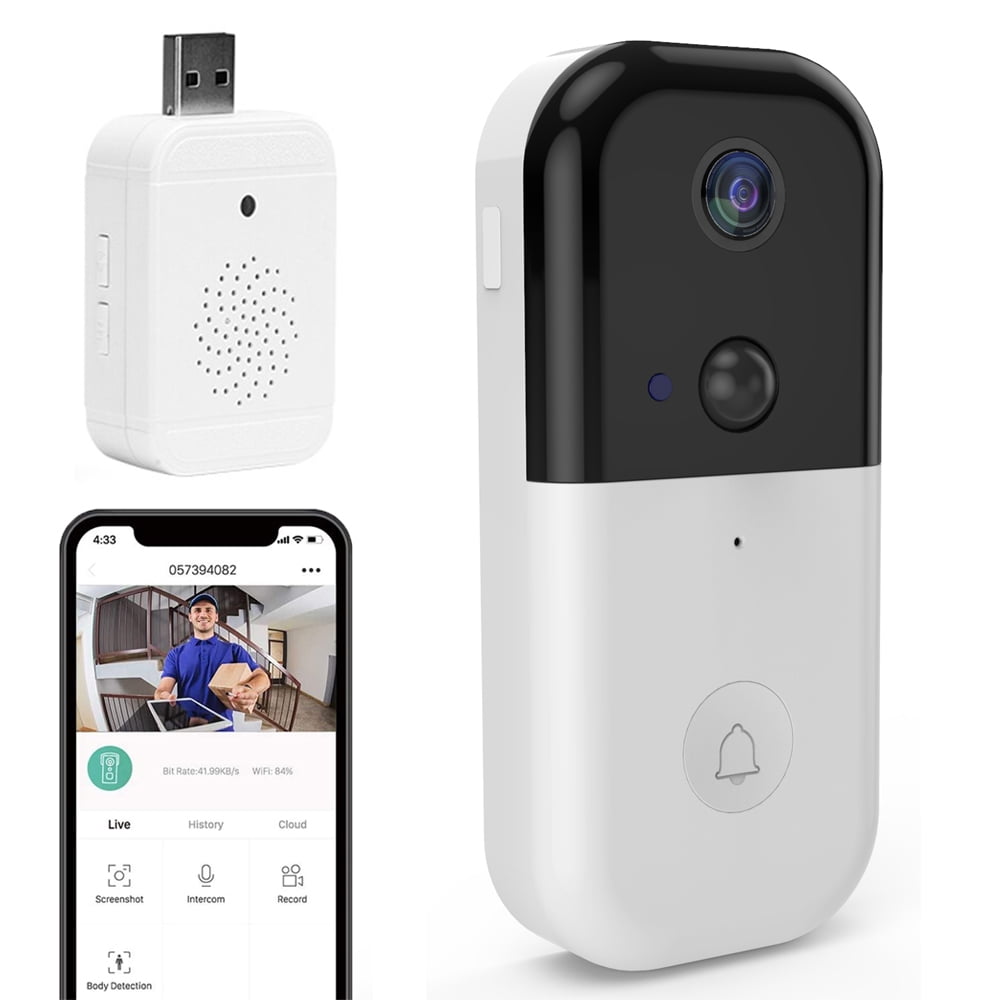 【32GB Preinstalled】WiFi Video Doorbell Camera 1080P HD with Chime Motion Detector Wireless Doorbell with 2 Way Audio Night Version Rechargeable Batteries IP65 Waterproof Geoyeao No Monthly Fees 