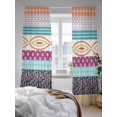 thumbnail image 3 of Sheer Curtains 108 Inches Long 2 Panels Set for Living Room, Bohemia Ethnic Semi Sheer Curtains for Windows, Boho Tribal Teal Orange Purple Stripes Leaves Voile Window Treatments Rod Pocket Curtain, 3 of 7