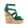 thumbnail image 3 of BLISSFUL STEP Women's Shoes Platform Peep Toe Strappy Back Zip Wedge Heel Sandals Green 10, 3 of 7