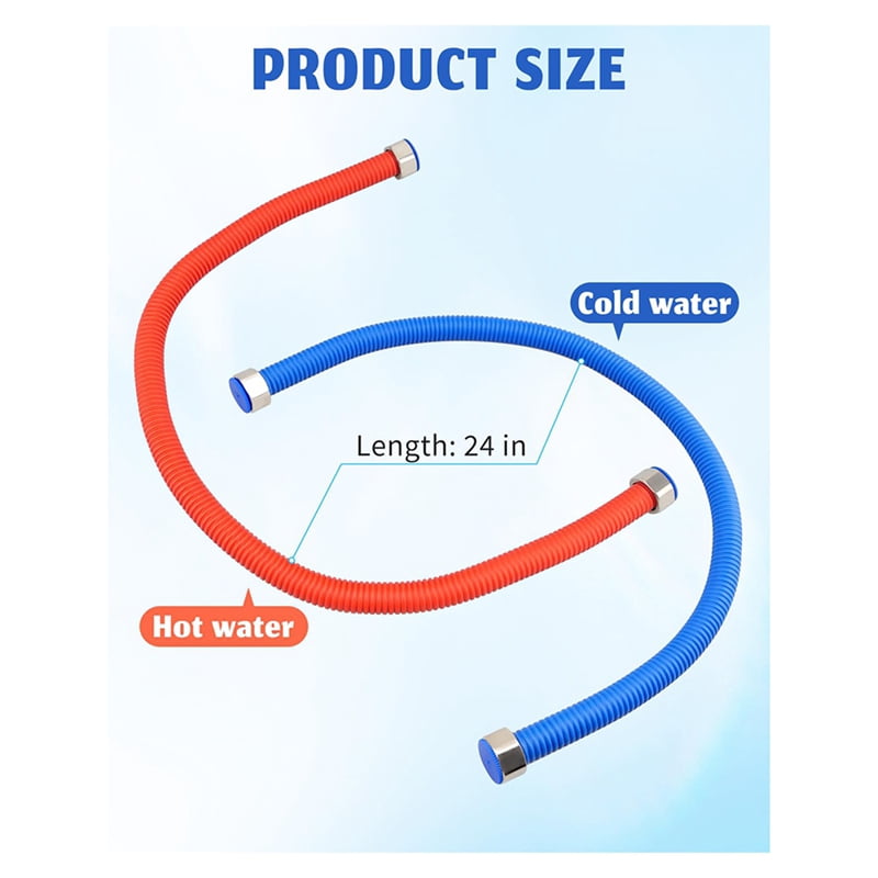 Flexible Stainless Steel Corrugated Water Heater Connector, Hot and Cold Color Water Heater Hose, 1/2inch FIP