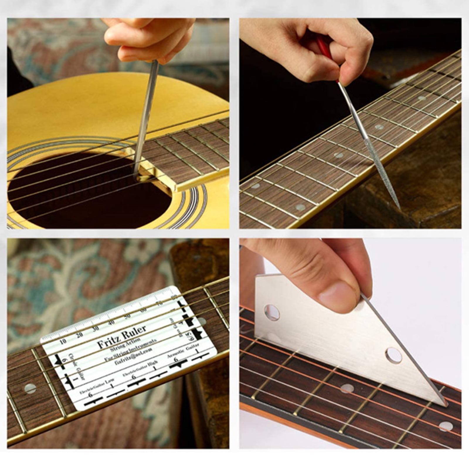 25Pcs Guitar Setup Kits Repairing Tools with String Action Ruler Luthier File Guitar Bridge Pins for Guitar Ukulele