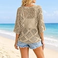thumbnail image 4 of WHEANG Summer Fashion Crochet Top for Women Solid Color V Neck Beach Cover Up Crochet Long Sleeve Casual Tops Cover Cruise Outfit Breathable Loose Fit Blouse(Color Yellow Size S), 4 of 6