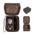 thumbnail image 1 of Caja de gemelos de cuero, estuche para reloj, organizador de gafas para hombre  Joyero de viaje con bandeja acolchada para gemelos, correas de reloj, gafas de sol, anillos y tachuelas, 1 of 9