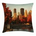 thumbnail image 1 of City Throw Pillow Cushion Cover, Old Port of Montreal Early in the Morning Scenic Autumn Trees Buildings Canada, Decorative Square Accent Pillow Case, 20 X 20 Inches, Red Orange Brown, by Ambesonne, 1 of 2