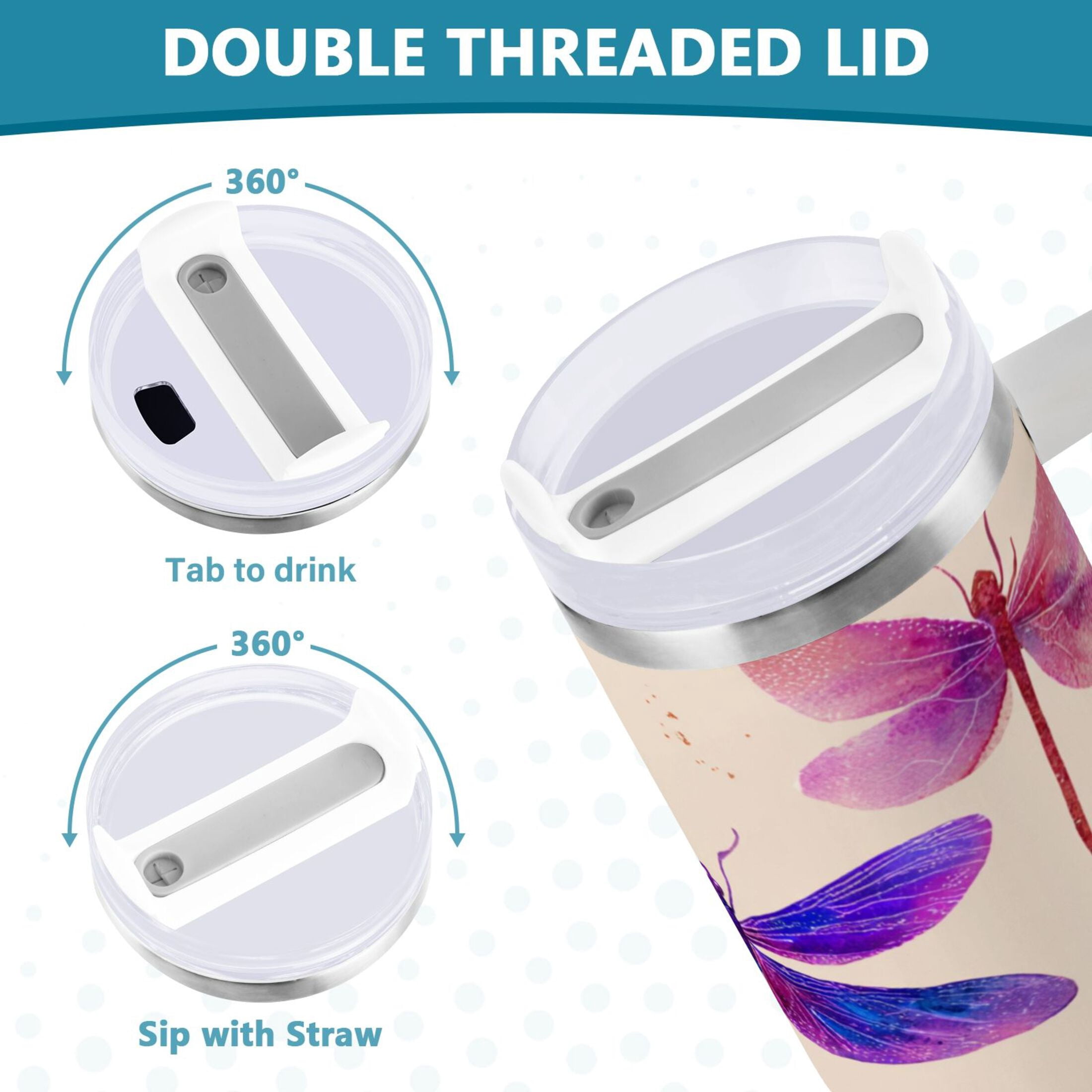 40 oz Stainless Steel Tumbler Vacuum Insulated Leak Proof Stainless Steel Coffee Cup Water Bottles Beautiful Purple Dragonfly