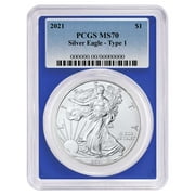 2021 $1 Type 1 American Silver Eagle PCGS MS70 Blue Label Blue Frame