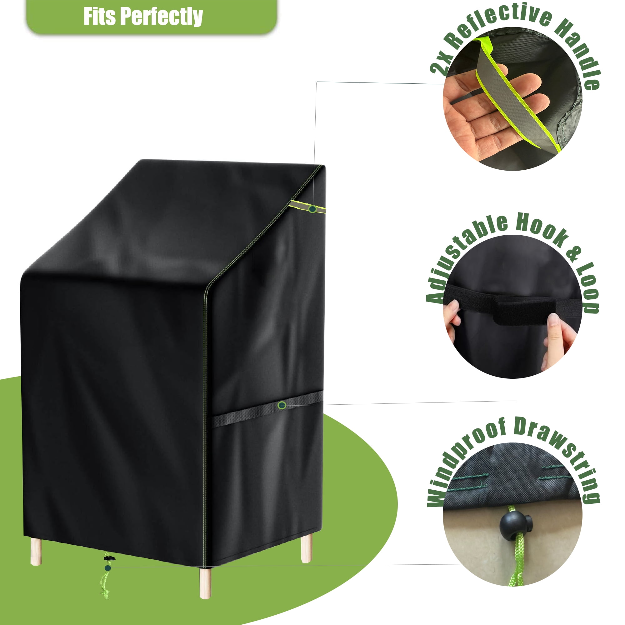Patio Chair Covers,High Back Outdoor Stacking Chair Cover, 420D Waterproof Patio Furniture Covers for Stackable Chair,Lounge Deep Outdoor Seat Cover, 25.6" L x 29.5" W x 47"H, 2 Pack
