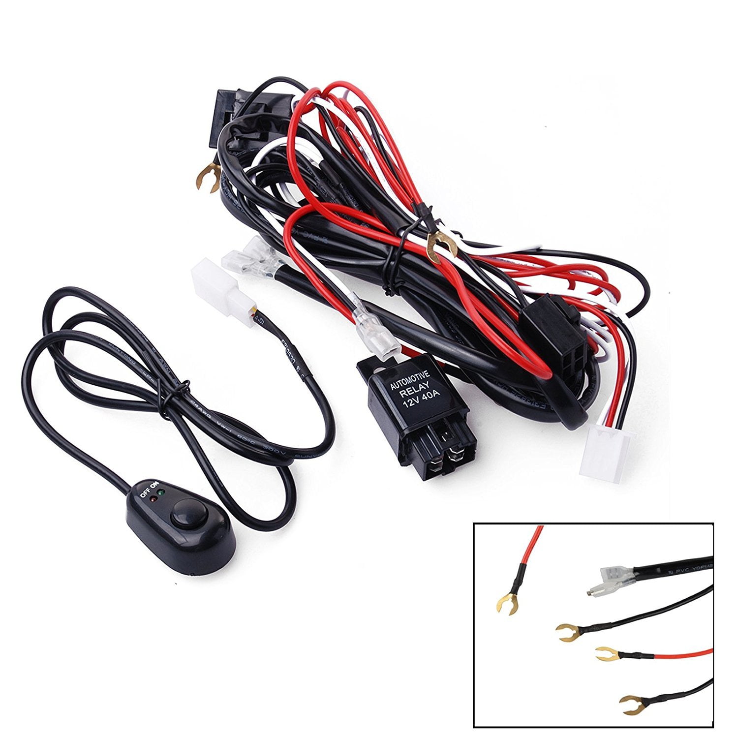 Xotic Tech Universal Relay Harness Wire + ON / OFF Switch Cable Kit for LED Light Bar Fog Light Work Lamp - 12V 40AMP