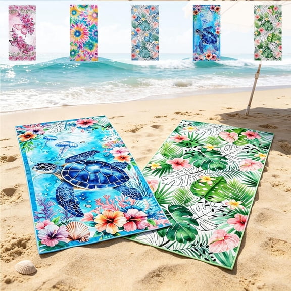 Microfiber Beach Towel – Quick Dry & Sand Free, 39"x20" Travel Towel with Tropical Floral Print, Lightweight Vacation Essentials for Pool & Beach