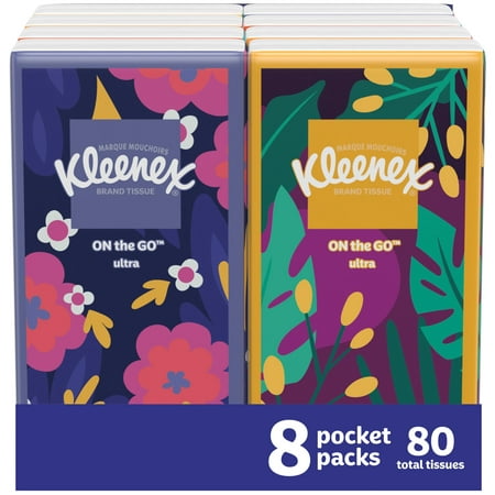 Kleenex On-The-Go Facial Tissues, 8 On-The-Go Packs, 10 Tissues per Box, 3-Ply