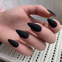 RAGUPEL Matte Black Press on Nails Medium Length, Fall Winter Gel Glue on Nails Almond Nails Press on Full Cover Stick on Nails for Women, Reusable Stiletto Nails Acrylic, Short Almond Nails Set
