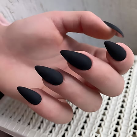 RAGUPEL Matte Black Press on Nails Medium Length, Fall Winter Gel Glue on Nails Almond Nails Press on Full Cover Stick on Nails for Women, Reusable Stiletto Nails Acrylic, Short Almond Nails Set