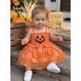 thumbnail image 3 of RUINIXCW Toddler Baby Girl Halloween Pumpkin Tutu Dress Outfit Infant Girls Summer Fall Clothes Sleeveless Tie-up Bow Tulle Patchwork Smocked Dress, 3 of 10