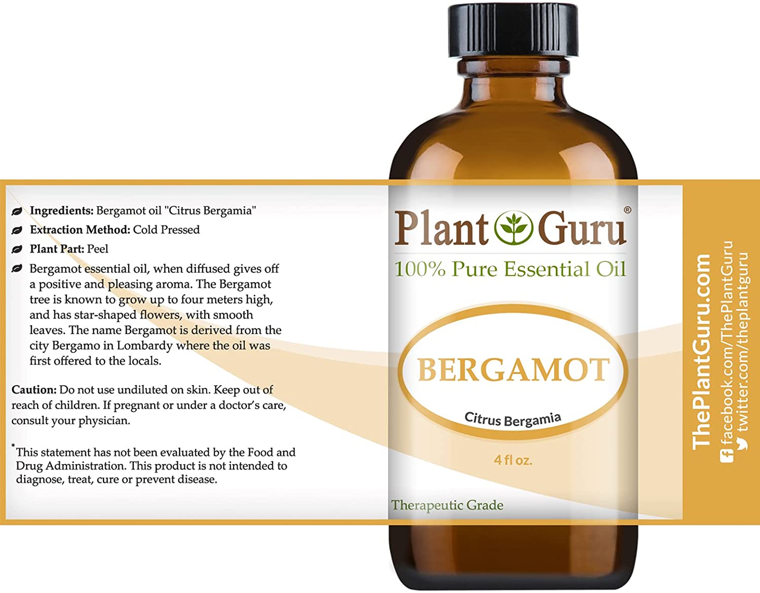 Bergamot Essential Oil 4 oz 100% Pure Natural Undiluted Therapeutic Grade.