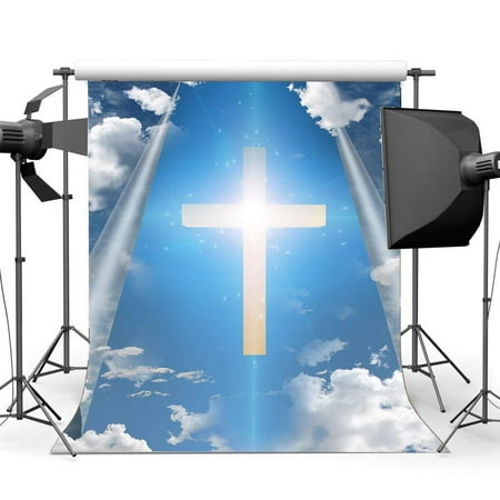 BSDHOME Polyester 5x7ft Glitter Cross Heaven Backdrop Resurrection of ...