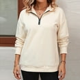 thumbnail image 7 of Mohiass Womens Zip-Up Dropped Shoulder Sweatshirt Oversized Lapel Half Zip Long Sleeves Pullover Tops Beige 2XL, 7 of 7