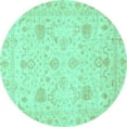 thumbnail image 1 of Ahgly Company Indoor Round Oriental Turquoise Blue Traditional Area Rugs, 6' Round, 1 of 4