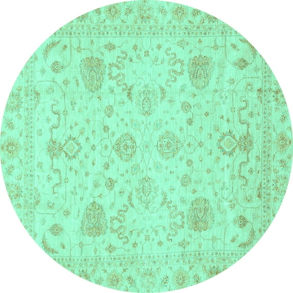 Ahgly Company Indoor Round Oriental Turquoise Blue Traditional Area Rugs, 6' Round
