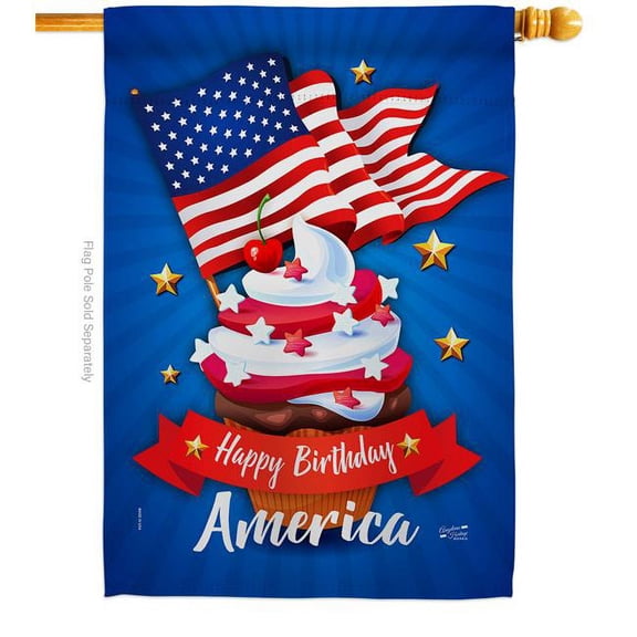Angeleno Heritage H137073-BO 28 x 40 in. Happy Birthday America Fourth of July Vertical House Flag with Double-Sided Decorative Banner Garden Yard Gift