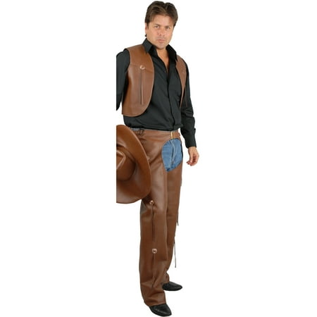 Men's Range Rider Cowboy Costume Brown Faux Leather Chaps and Vest