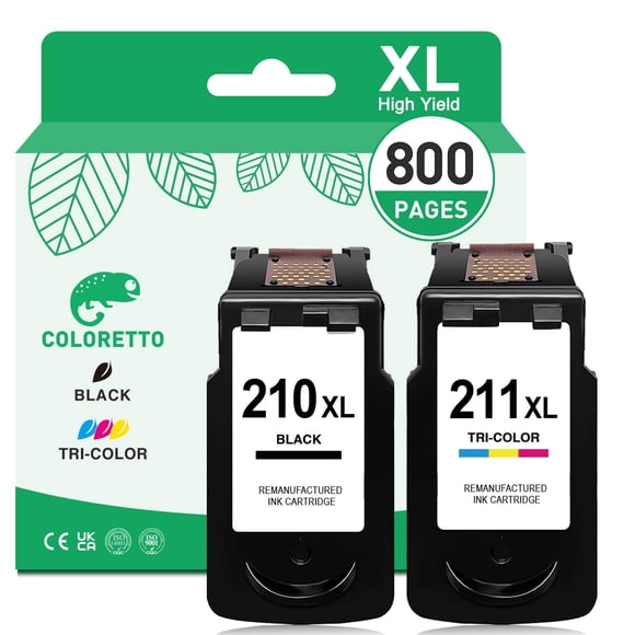 COLORETTO 210 211 XL Pg-210XL Cl-211XL Ink Cartridge Compatible with Canon Pixma MP230 MP240 MP250 MP280 MP480 MP495 MX320 MX340 MX350 MX41